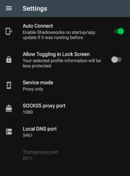 Shadowsocks advanced
settings